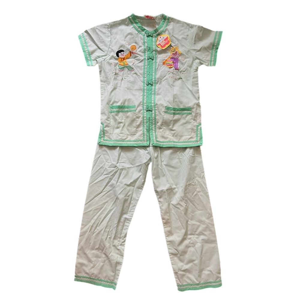 Vintage Asian Plum Blossoms Chinese Embroidered 2 Piece Outfit Set Sz 10 NWT